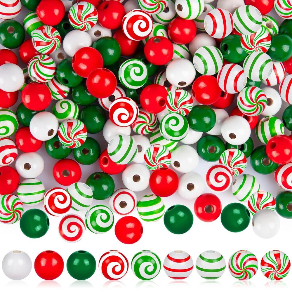 8155 270 Pcs Christmas Wooden Beads Candy Cane Wood Beads Xmas Lollipop